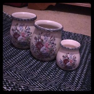 3 Vintage Floral Ceramic Jars